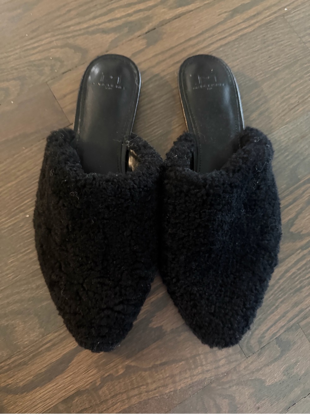 Marc Fisher Black Faux-Shearling Mule Slides